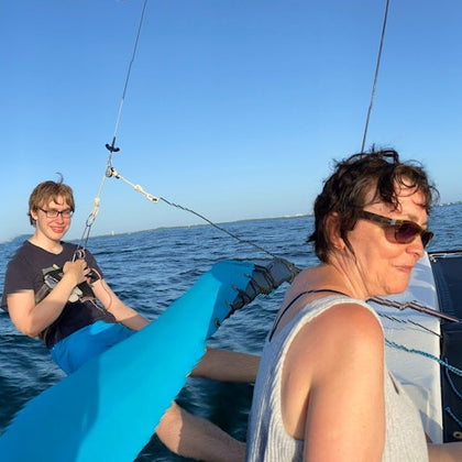 Walking around while moving, this is an exciting way to sail as you hang off a cable attached to the mast of the boat.