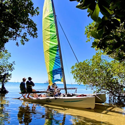 Our Hobie Cat is in a secret hideaway in the Mangroves.