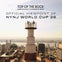 People standing on a tall observation platform overlooking a city skyline, with text promoting the "Top of the Rock."