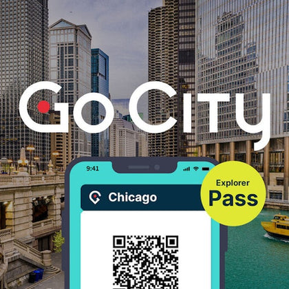 Chicago Explorer Pass displaying on a smartphone with the river and architecture in the background