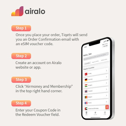 Easy steps to redeem eSIM vouchers on www.airalo.com