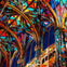 Intricate stained glass windows and colorful arched ceilings of a Gothic-style cathedral.