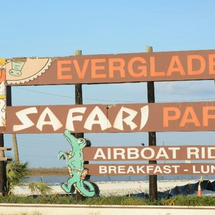 The entrance sign for the Everglades Safari Park