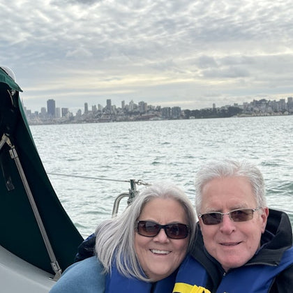 Enjoying a day on the Bay with the city in the background