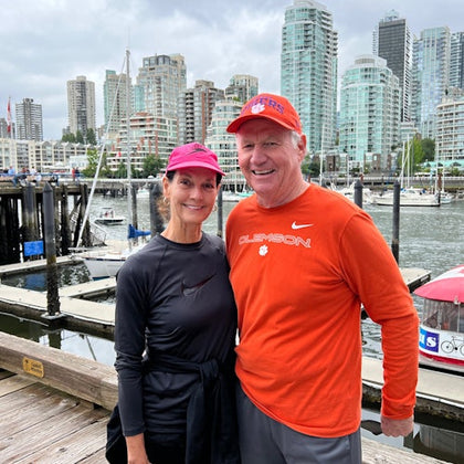 During the bike ride, they stop at Granville Island.