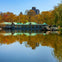 New York City Manhattan Central Park panorama in Autumn Lake.