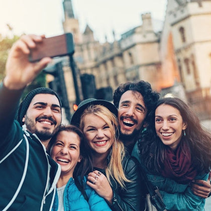 Taking a selfie with friends