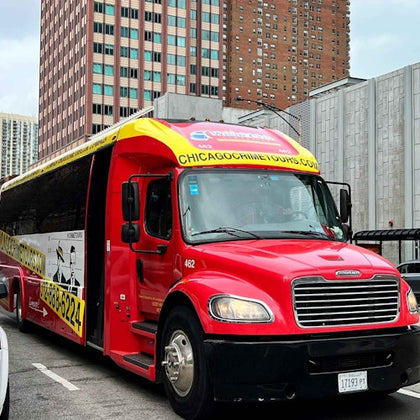 Chicago Crime Tour Bus on the Move in the Windy City