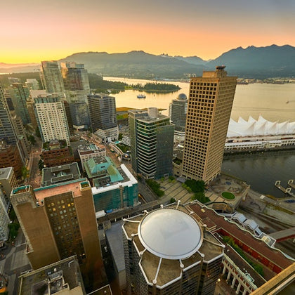 Downtown Vancouver and the Harbour at sunset