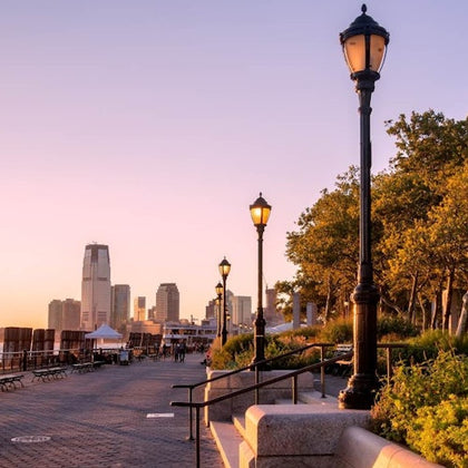 Sunset at Battery Park in New York City.