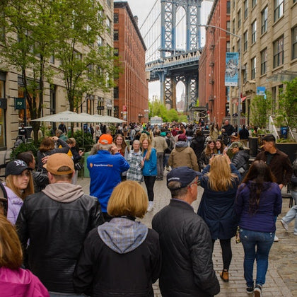 Street view of group in Brooklyn, Bronx, Queens Bus Tour