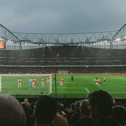 Audience watching Arsenal play from behind the goal