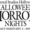 Text reading "Universal Studios Hollywood Halloween Horror Nights, select nights Sept. 3 - Nov. 1."