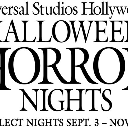 Text reading "Universal Studios Hollywood Halloween Horror Nights, select nights Sept. 3 - Nov. 1."