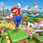 Animated scene of Super Nintendo World, featuring Mario and other characters in a colorful, game-inspired park.