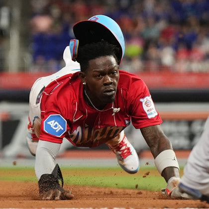 Jazz Chisholm stealing a base