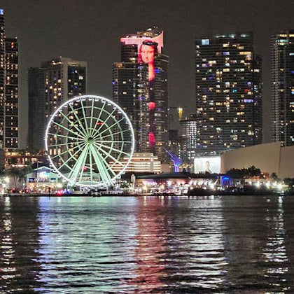 Bayside Marketplace and the Miami Skywheel with the Downtown Miami Skyline behind