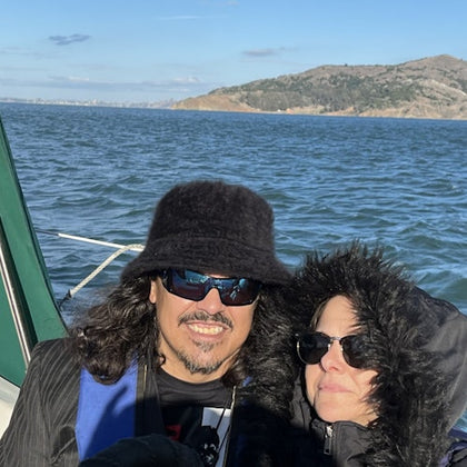 Couple sailing on the bay