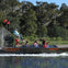 A group of people enjoying an airboat ride through a marshy area with dense trees in the background.
