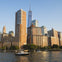 View of the Downtown Manhattan skyline from the Hudson River.
