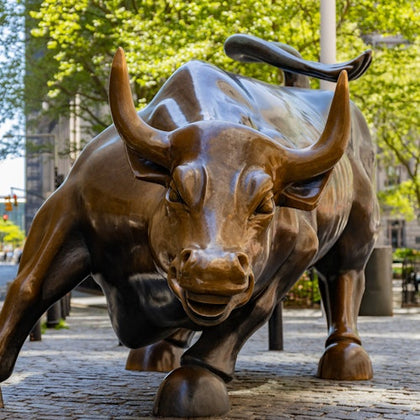 An iconic image of the Charging Bull, symbolizing Wall Street's strength and resilience.