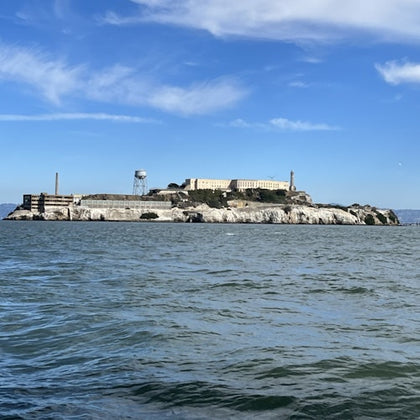 Photo of Alcatraz Island taken from the Bay aboard SV Kindred Spirits