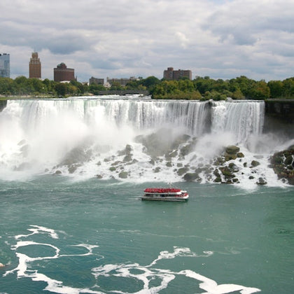 The view of Bridal Veil Falls from the Canadian side of the Niagara River, near the Niagara City Cruises dock.