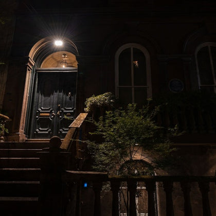 Nighttime photo of Emma Lazarus House in New York
