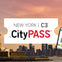 A promotional image for New York CityPASS C3, featuring the Statue of Liberty, Manhattan skyline, and a smartphone with a QR code.
