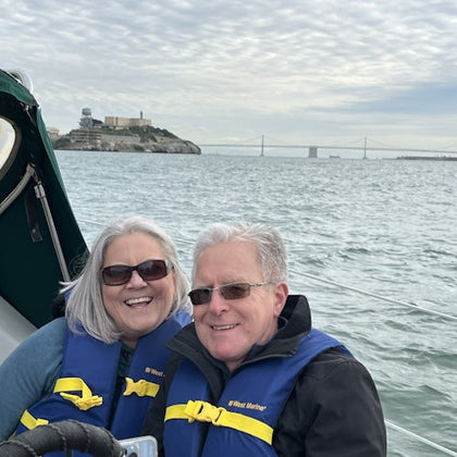 Photo opportunity of Alcatraz, the Bay Bridge and San Francisco