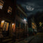Spooky nighttime photo of the 12 Gay Street in New York with a spooky skies overhead