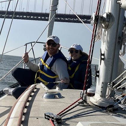 Enjoying the view from the front of the boat.