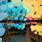 A woman interacts with a colorful installation of illuminated spheres in a modern gallery space, with another person nearby.