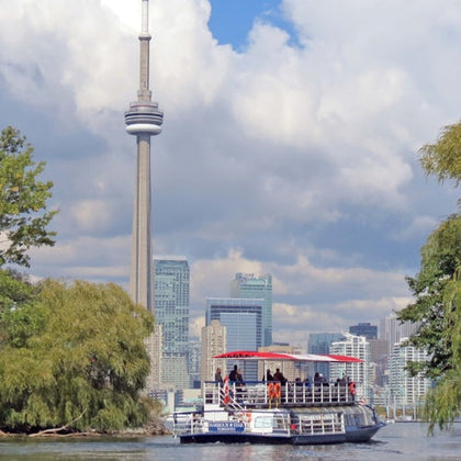 Harbour Star exiting the Toronto Islands with the Toronto Skyline in the distance