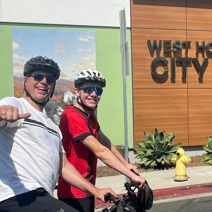Just getting started in front of West Holywood city hall on this electric Beverly Hills bike tour