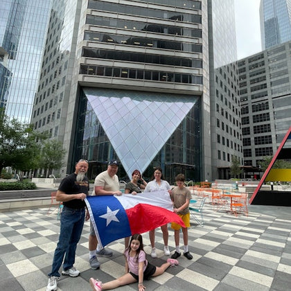 Time for a group photo in front of the most colorful art sculpture in Houston