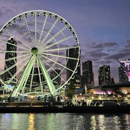 Waterfront near Bayfront Park with the Miami Skywheel and Hard Rock Cafe 