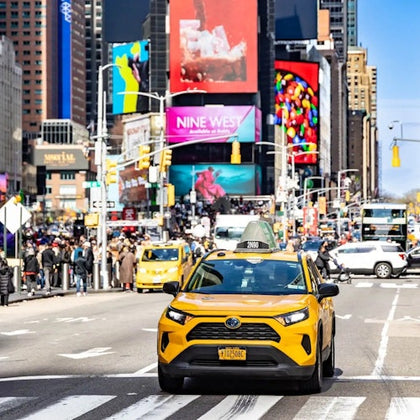 Times Square with New York yellow taxis
