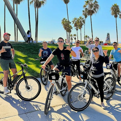 Venice beach boardwalk on electric bikes