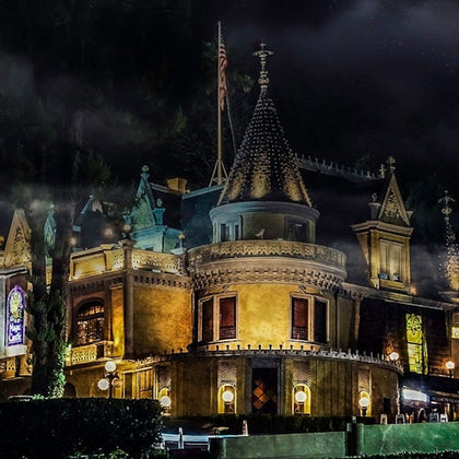 Nighttime photo of The Magic Castle in downtown LA.